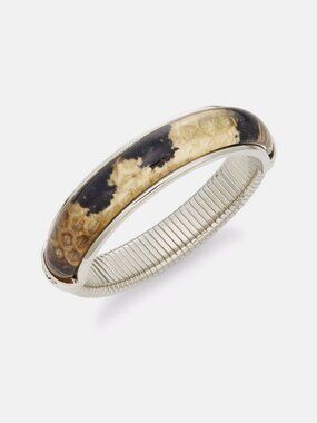 Diane Von Furstenberg Twigs & Links Leopard Print Silver Bangle Bracelet